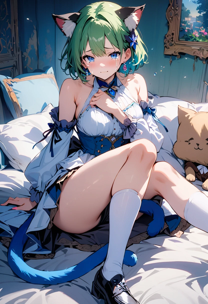 masterpiece, Highest quality, Illustrations for novels, High resolution, 18+ Adult content, Sensual, Intimate, Emotional, Passionate, romantic, sweet, Adorable, Innocent, Pure, Enchanting, Enchantingな, attractive, mysterious, Enchantingな, Enchanting, Immersive, Enchantingな, dream-like, Surreal, Imaginative, Whimsical, Artistic, Avant-garde, timeless, elegant, Sophisticated, chic, Sophisticated, Individuality, original, Enchantingな,One girl,Deltamon_beta, alone, blue eyes, Knee socks, Animal ears, Bare shoulders, Blue Tail, Earrings,Removable sleeves, Green Hair, No sleeve, Cat ear, bag, white Knee socks, Cat's Tail,pink backpack,Pink school bag,(Cheetah Dress:1.3), Paired with ivory tights and Mary Jane shoes.
rest ((Avoidance method ((kitten)), Crying face))
