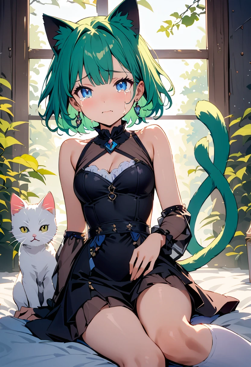 masterpiece, Highest quality, Illustrations for novels, High resolution, 18+ Adult content, Sensual, Intimate, Emotional, Passionate, romantic, sweet, Adorable, Innocent, Pure, Enchanting, Enchantingな, attractive, mysterious, Enchantingな, Enchanting, Immersive, Enchantingな, dream-like, Surreal, Imaginative, Whimsical, Artistic, Avant-garde, timeless, elegant, Sophisticated, chic, Sophisticated, Individuality, original, Enchantingな,One girl,Deltamon_beta, alone, blue eyes, Knee socks, Animal ears, Bare shoulders, Blue Tail, Earrings,Removable sleeves, Green Hair, No sleeve, Cat ear, bag, white Knee socks, Cat's Tail,pink backpack,Pink school bag,(Cheetah Dress:1.3), Paired with ivory tights and Mary Jane shoes.
rest ((Avoidance method ((kitten)), Crying face))