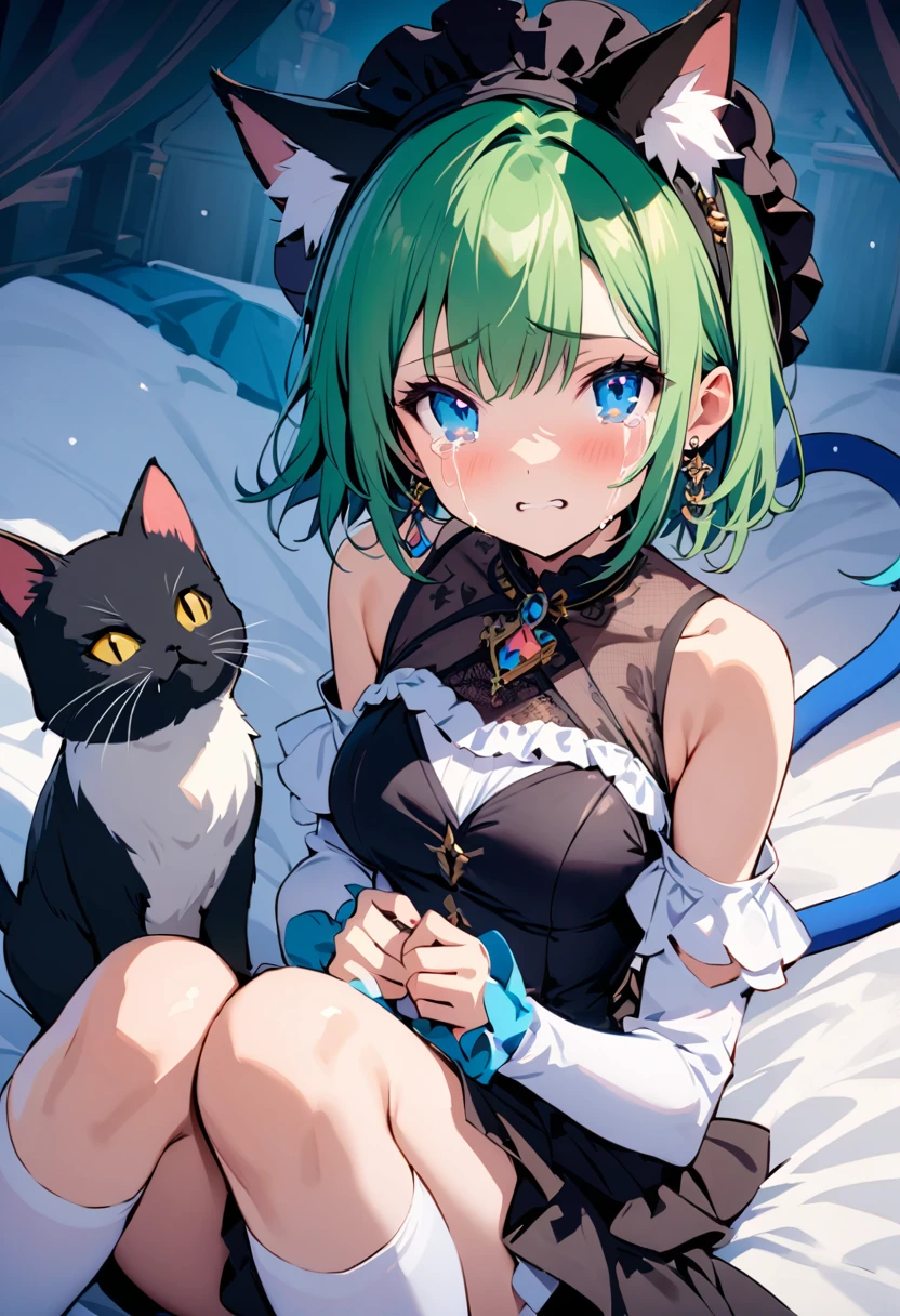 masterpiece, Highest quality, Illustrations for novels, High resolution, 18+ Adult content, Sensual, Intimate, Emotional, Passionate, romantic, sweet, Adorable, Innocent, Pure, Enchanting, Enchantingな, attractive, mysterious, Enchantingな, Enchanting, Immersive, Enchantingな, dream-like, Surreal, Imaginative, Whimsical, Artistic, Avant-garde, timeless, elegant, Sophisticated, chic, Sophisticated, Individuality, original, Enchantingな,One girl,Deltamon_beta, alone, blue eyes, Knee socks, Animal ears, Bare shoulders, Blue Tail, Earrings,Removable sleeves, Green Hair, No sleeve, Cat ear, bag, white Knee socks, Cat's Tail,pink backpack,Pink school bag,(Cheetah Dress:1.3), Paired with ivory tights and Mary Jane shoes.
rest ((Avoidance method ((kitten)), Crying face))