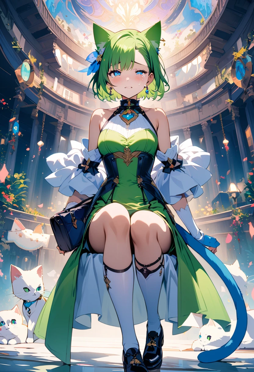 masterpiece, Highest quality, Illustrations for novels, High resolution, , Sensual, Intimate, Emotional, Passionate, romantic, sweet, Adorable, Innocent, Pure, Enchanting, Enchantingな, attractive, mysterious, Enchantingな, Enchanting, Immersive, Enchantingな, dream-like, Surreal, Imaginative, Whimsical, Artistic, Avant-garde, timeless, elegant, Sophisticated, chic, Sophisticated, Individuality, original, Enchantingな,One girl,Deltamon_beta, alone, blue eyes, Knee socks, Animal ears, Bare shoulders, Blue Tail, Earrings,Removable sleeves, Green Hair, No sleeve, Cat ear, bag, white Knee socks, Cat's Tail,pink backpack,Pink school bag,(Cheetah Dress:1.3), Paired with ivory tights and Mary Jane shoes.
rest ((Avoidance method ((kitten)), Crying face))