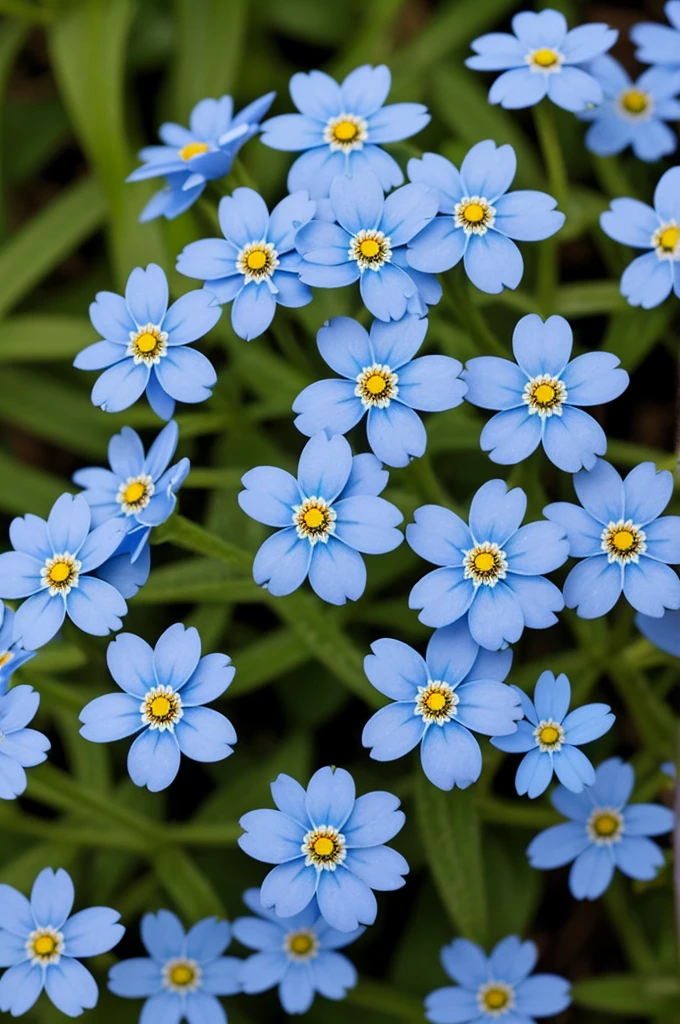 Forget-me-nots bloom in our garden, close-up.