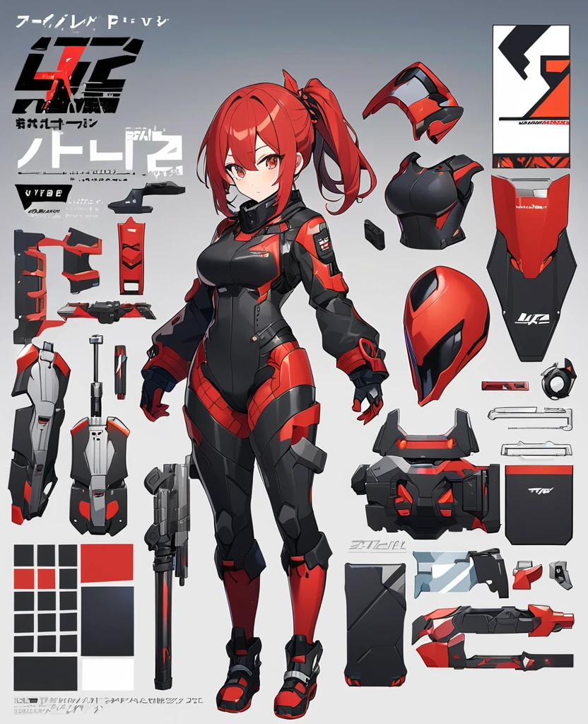 live2Dキャラクターパーツテンプレート, Parts Assets,Live 2D vtuber model assets,Red Ponytail、Black pilot suit