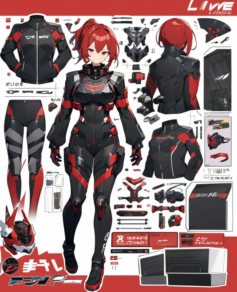 live2Dキャラクターパーツテンプレート, Parts Assets,Live 2D vtuber model assets,Red Ponytail、Black pilot suit