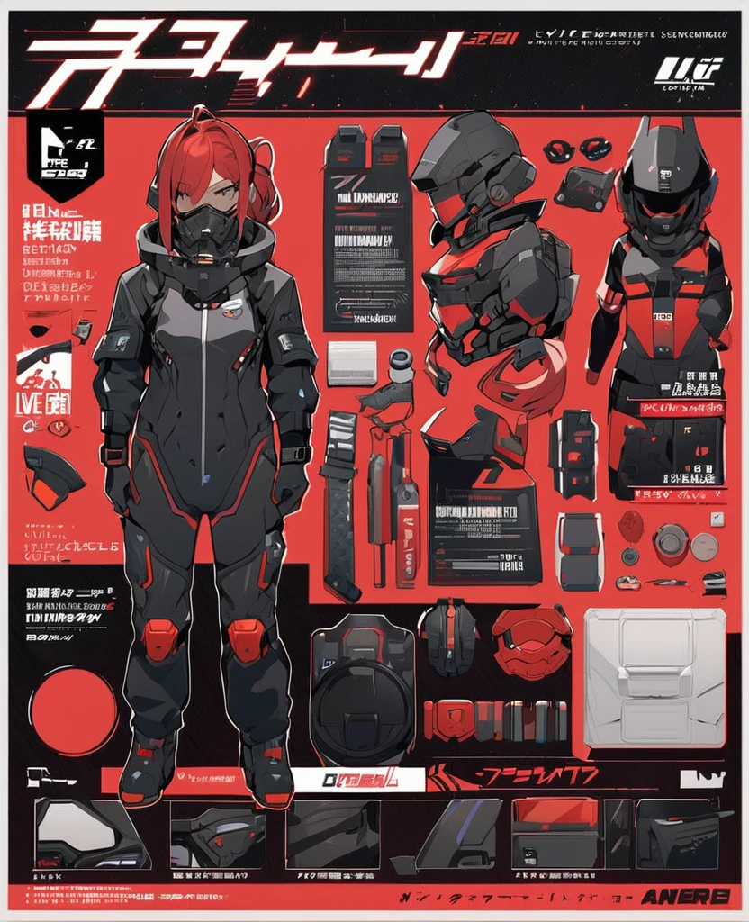 live2Dキャラクターパーツテンプレート, Parts Assets,Live 2D vtuber model assets,Red Ponytail、Black pilot suit