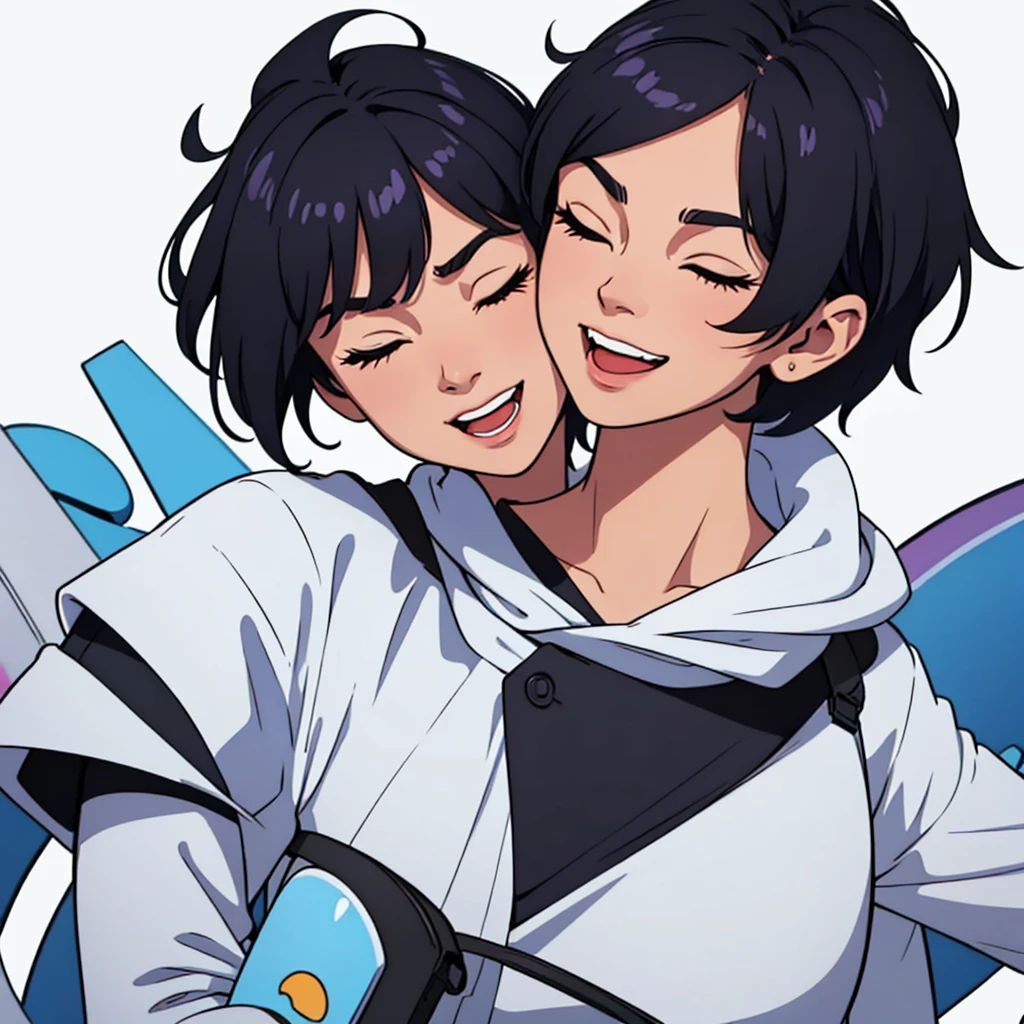 full face visible, looking towards camera, looking forward, head looking to its right, head tilted to its right, short black hair, highres, high resolution, masterpiece, eyes closed, eyes shut, no eyes, talking, neutral face, confident, masterpiece, best quality, highres, 1 man, 1 person, 1 entity, Baro Shoei blue lock, extremely short hair, black hair, short hair, teenager, colorful hair, light background, full body, teenager, colorful parts, symbols, dark , bold, realistic mixing dark lines and loose lines, bold lines, on paper, human man, full body, imposing pose, stylish outfit, dark theme, handsome, attractive, boastful, standing, male, sharp chin, wide jaw, square face, white background, highres, high resolution, masterpiece, eyes closed, eyes shut, no eyes, smile, happy, having fun, mouth open, laughing, laughing a lot, huge laugh, biggest laugh, wide open mouth laugh, head looking to its right, head tilted to its right