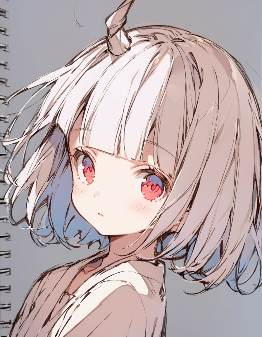 i Unicorn Girl(Sketches), (Open Close), (Small body), (White Hair:1.5) (Short Hair:1.4), (Red eyes)(Blunt bangs:1.3)(unicorn horn:1.6)