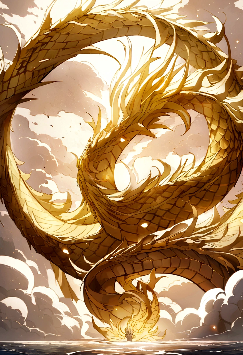 logo、masterpiece、(White background:1)、Golden Chinese dragon surrounded by white clouds、god々々Hello、Wind、god々、Long undulating body、tooth、Upper body、Fantasy、god話、high quality、Very detailed、masterpiece、narrative poem、Particle Effects、Dynamic Effects