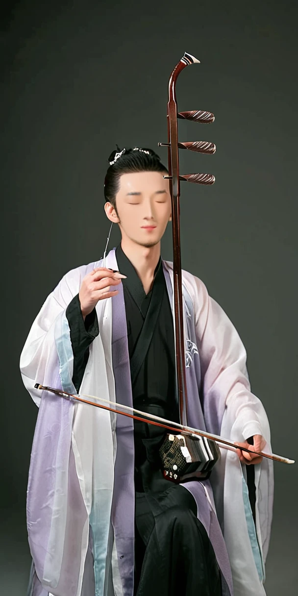 1man, young man, tall and thin, playing erhu,holding erhu, wearing hanfu, (((masterpiece,best quality))),((good structure,Good composition,good atomy)), ((clear, original,beautiful)),