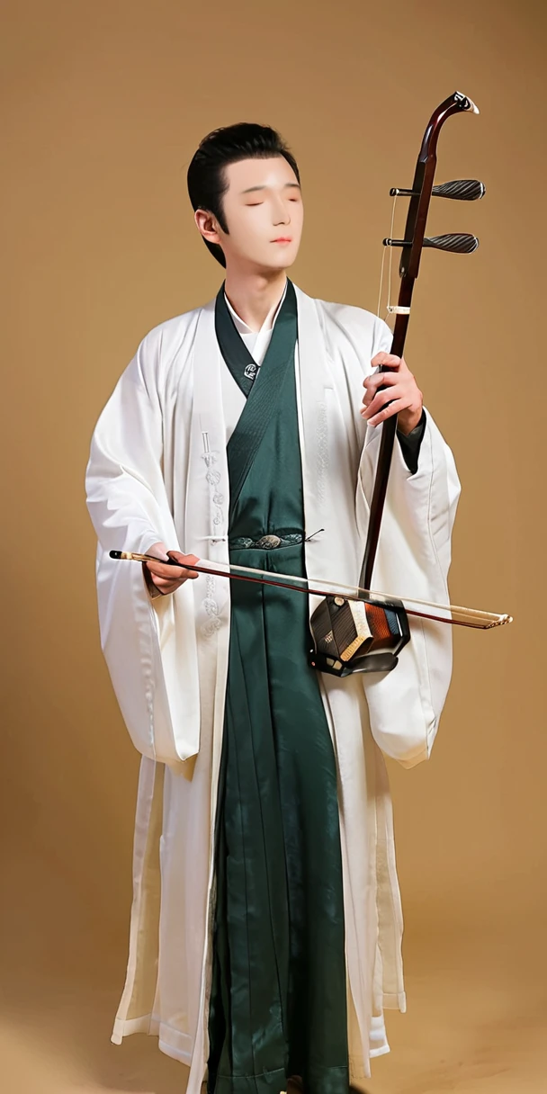 1man, young man, tall and thin, playing erhu,holding erhu, wearing hanfu, (((masterpiece,best quality))),((good structure,Good composition,good atomy)), ((clear, original,beautiful)),