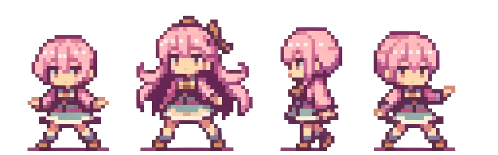 masterpiece , best quality , pixel , pixel art , xiangsu , xiang su , sequence frames , side , oblique view , 1 girl , fantasy clothes , full body , white background , heroine , deformed , junior , sexy , chibi , Highly Exposed , angel , pink clothes , bbw