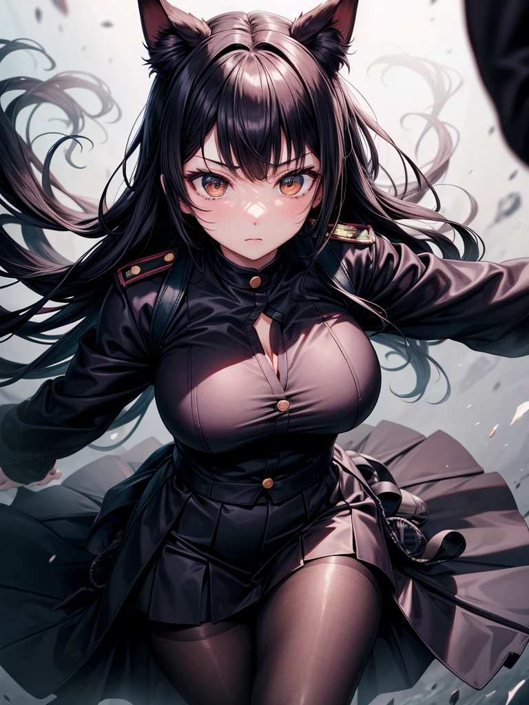score_9, score_8_up, score_7_up, score_6_up, score_9, score_8_up, score_9, score_8_up, score_7_up, BREAK 1人、solo、Nobara Kugisaki、Big Breasts、uniform、Black jacket、Long sleeve、Black Skirt、pantyhose、Beholder's Perspective、Wide hips、Cleavage、Arms crossed、From above