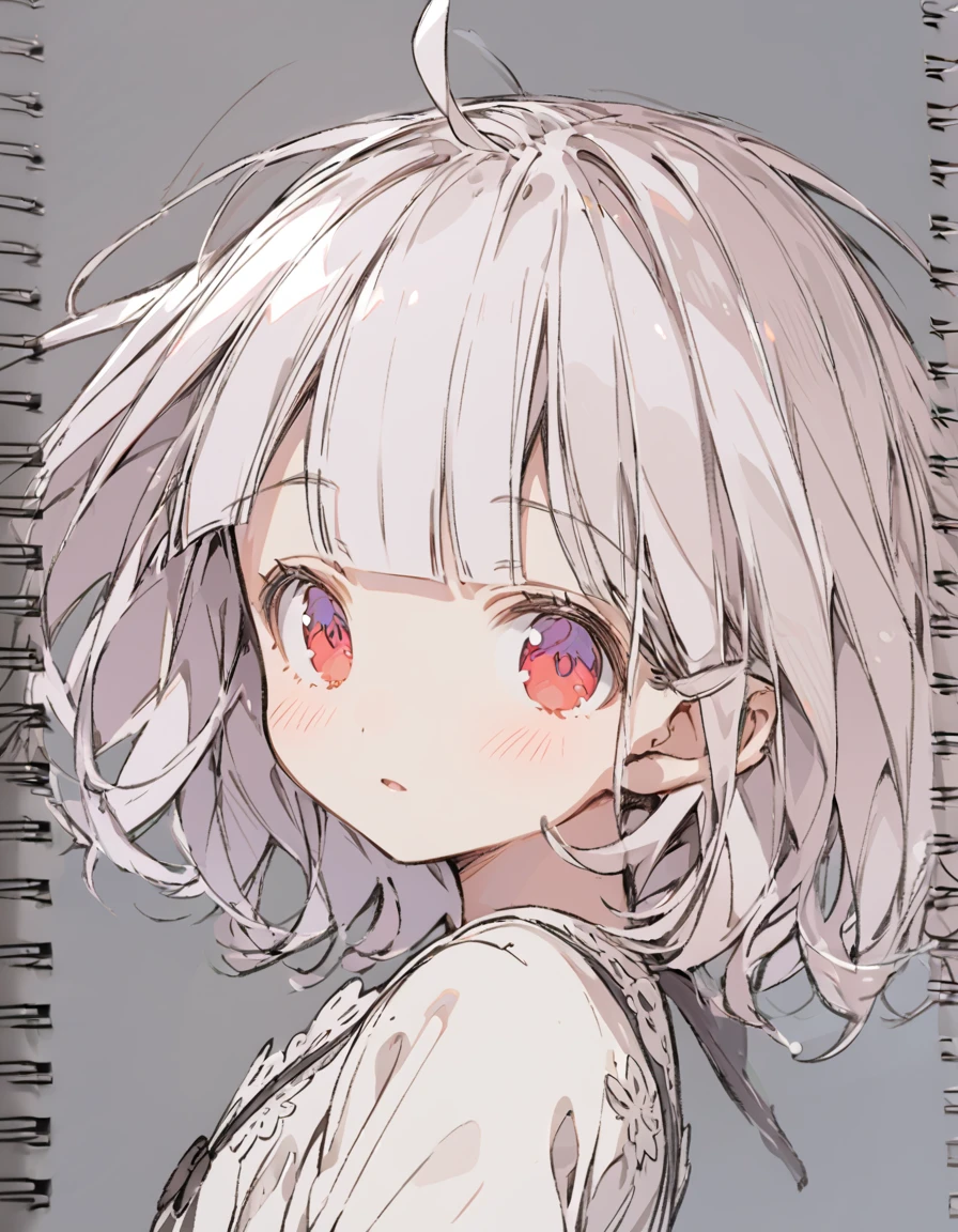 Unicorn girl(Sketches), (Open Close), (Small body), (White Hair:1.5) (Short Hair:1.4), (Red eyes)(Blunt bangs:1.3)(unicorn horn:1.6)Laugh innocently