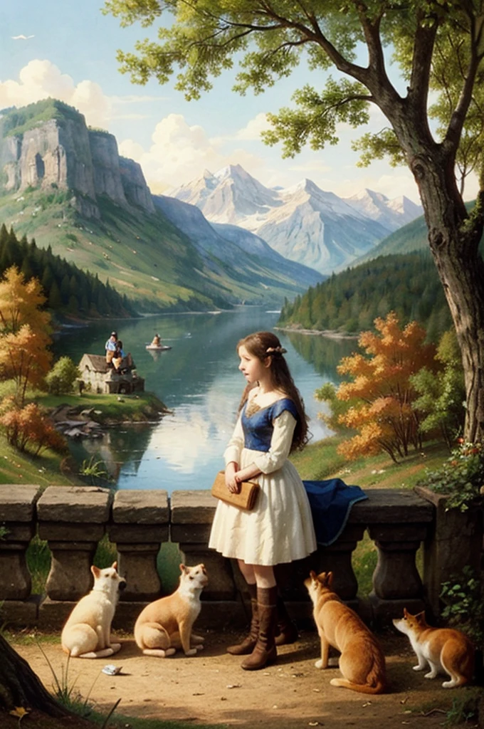 Make us an illustration for a fairy tale, About a girl talking to animalsMake us an illustration for a fairy tale, About a girl talking to animals
