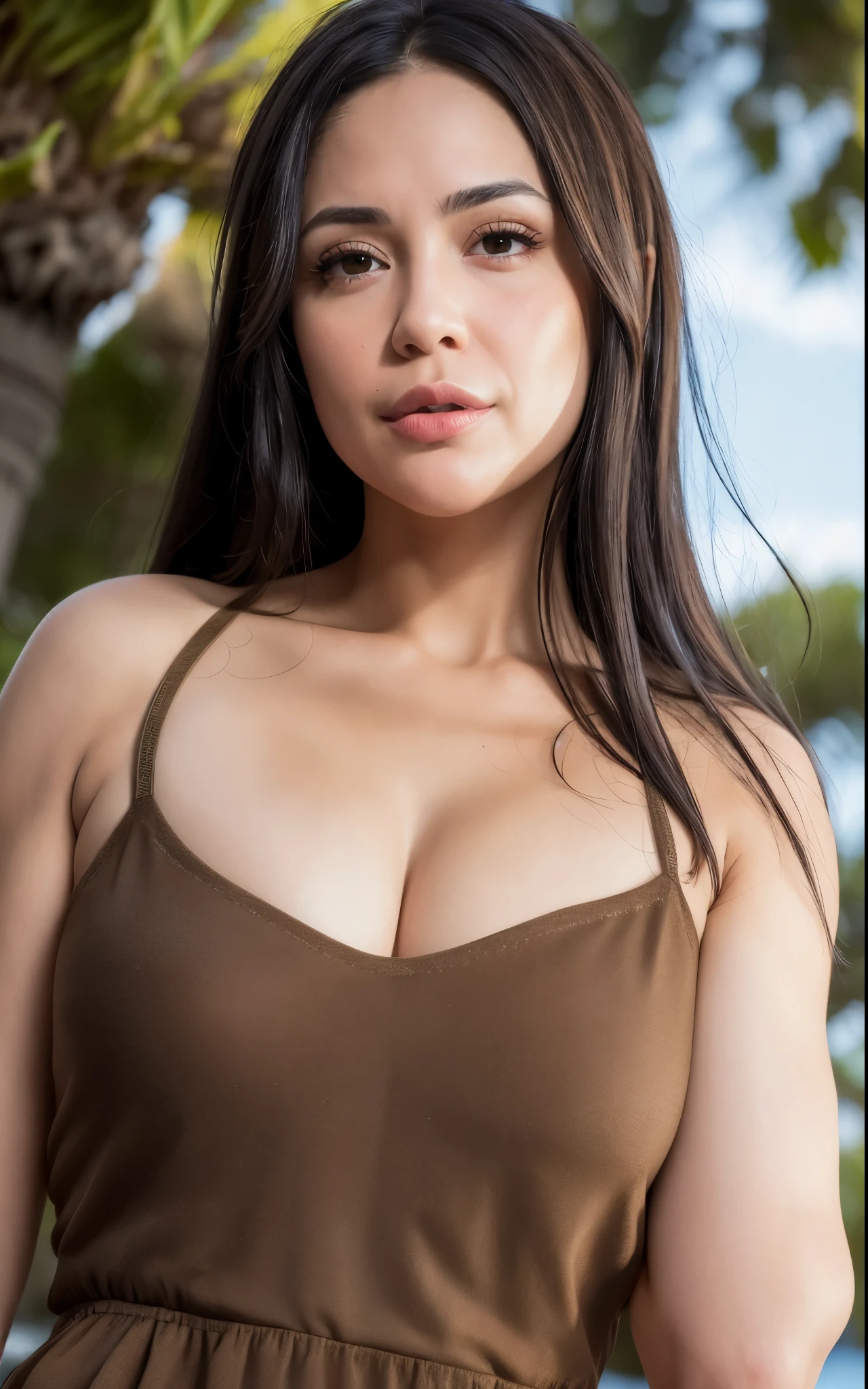 (8k, RAW photo, best quality, masterpiece:1.2), (realistic, photo-realistic:1.2),  ((pureerosface_v1:0.2)),1girl, brown_eyes, brown_hair, MOAN_mouth, lips, long_hair, looking_at_viewer, realistic, MOANING, solo , (upper body:1.5), BIG breast, PARTED LIPS, small_lips