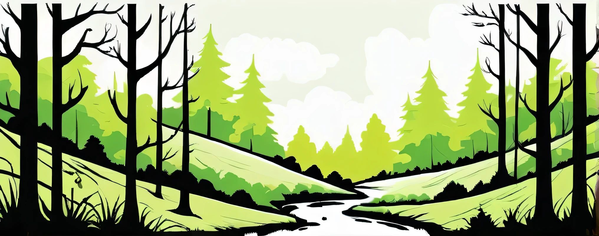 Graffiti Comics,Graffiti, wall, On the wall,complete picture, High resolution and high contrast,simple,magic forest
