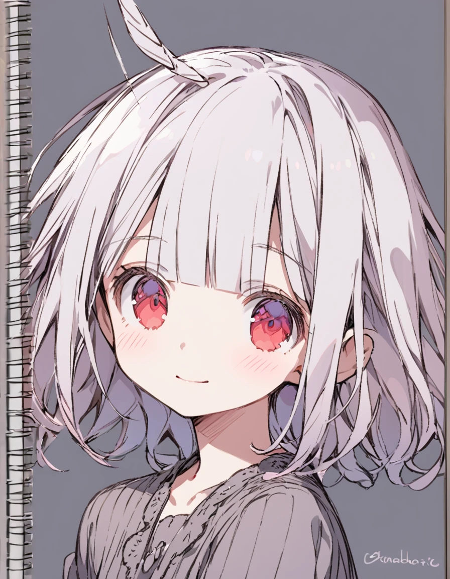 Unicorn girl(Sketches), (Open Close), (Small body), (White Hair:1.5) (Short Hair:1.4), (Red eyes)(Blunt bangs:1.3)(unicorn horn:1.6)Laugh innocently