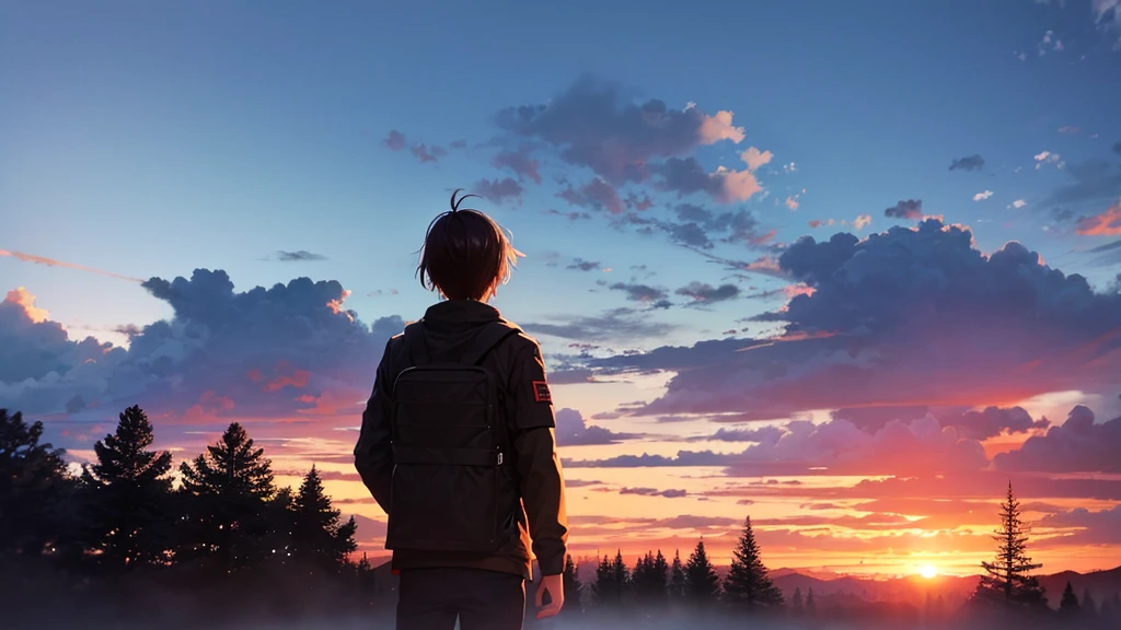 sunset anime surreal dusk, timelapse, forest, nature