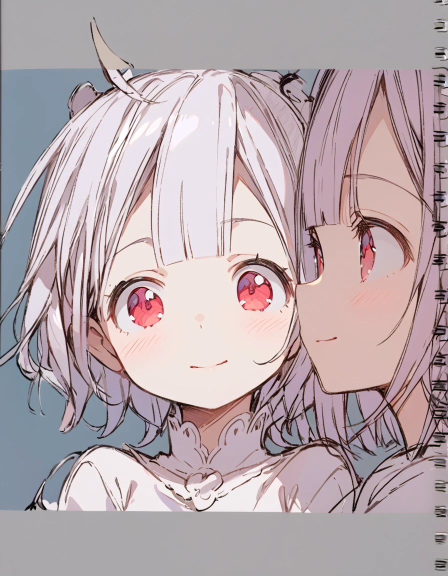 Unicorn girl(Sketches), (Open Close), (Small body), (White Hair:1.5) (Short Hair:1.4), (Red eyes)(Blunt bangs:1.3)(unicorn horn:1.6)Laugh innocently