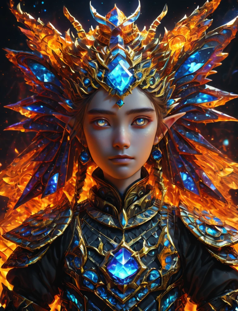 ((best quality)), ((masterpiece)), ((realistic,digital art)), (hyper detailed), full body shot of Middle-aged, Firm, Berber, Hazel eyes, Pointed Ears, Angular Nose, , Golden Blonde Space buns hair, Relief wearing F43Arm0r, Tundra Nighttime Wonder,Verdant Valley,Diversity of Insect, sci-fi,tech, futuristic,octane rendering, raytracing, volumetric lighting, Backlit,Rim Lighting, 8K, HDR,