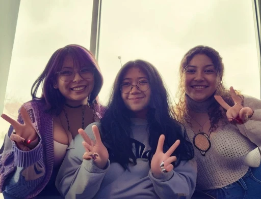 three women sitting on a couch peace signs with their hands, photo taken in 2 0 2 0, profile pic, very very low quality picture, low quality grainy, low quality photo, very grainy, taken in 2 0 2 0, annoying sister vibes, peace sign, low quality photograph, older sister vibes, grainy low quality, childhood friend vibes, threesome, Big , huge , no clothes, sexy, cute, wide hips, thick thighs, pear-shaped body, minimal clothes, thick, bbw, chubby stomach, thick nipples, nipple piercings, large areola, hard nipples, piercing through shirt, nipples hard through shirt, chubby stomach showing, tummy spilling over the side, muffin top, the girls are sexy, large areola showing, huge naked tits