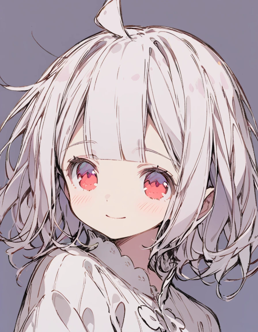 Unicorn girl(Sketches), (Open Close), (Small body), (White Hair:1.5） (Short Hair:1.4), (Red eyes)(Blunt bangs:1.3)（unicorn horn:1.6）Laugh innocently
