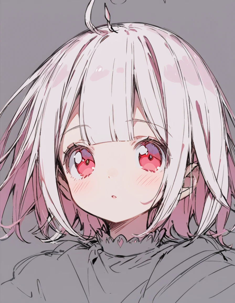 Unicorn girl(Sketches), (Open Close), (Small body), (White Hair:1.5) (Short Hair:1.4), (Red eyes)(Blunt bangs:1.3)(unicorn horn:1.6)Laugh innocently