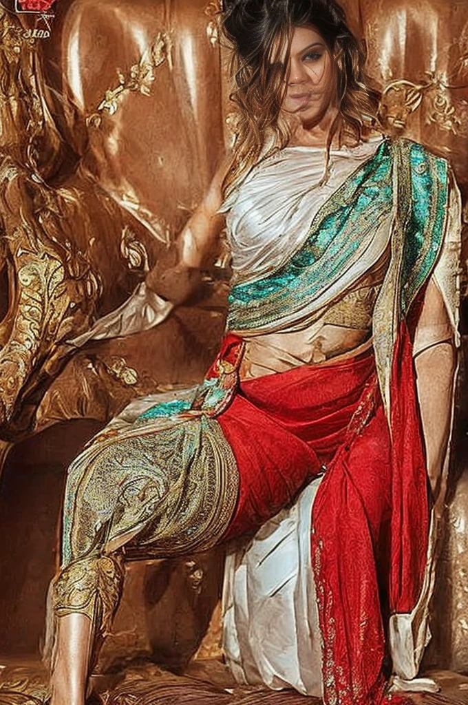 Nsfw, castle background, exotic girl, indian, vivacious, shining skin, perfect lighting, red saree, yoga pose