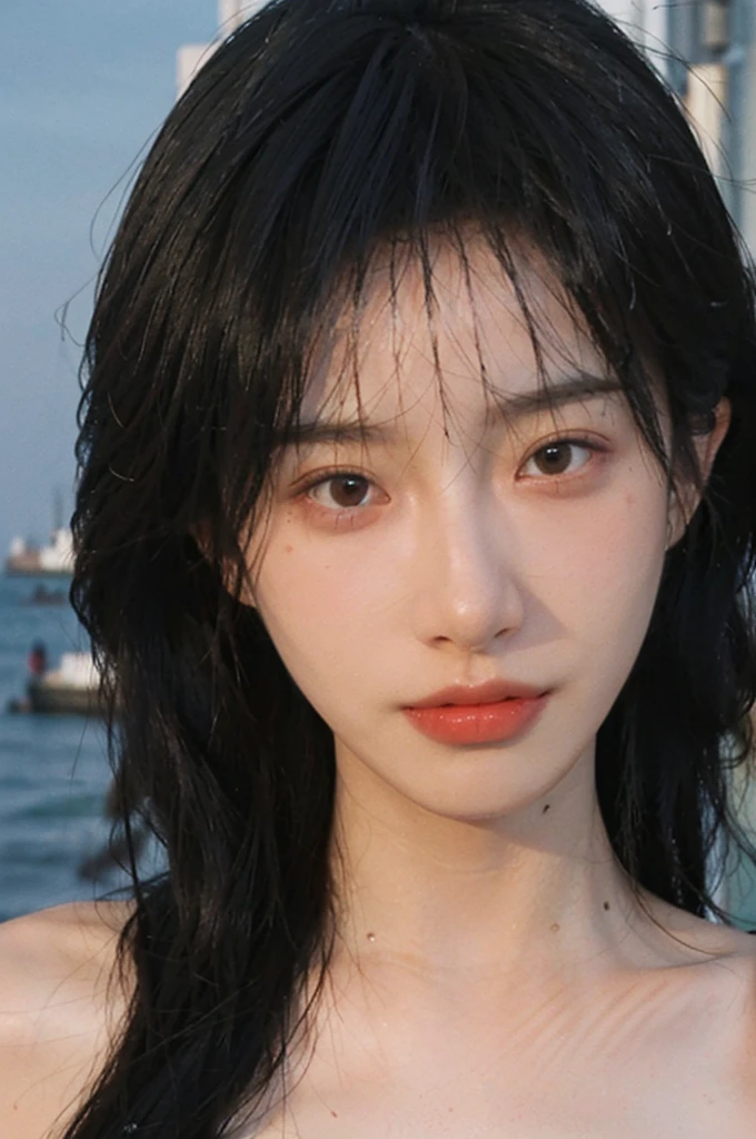 (Skin details:1.4), (Smooth skin texture:1.3), Direct vision, earrings, serene, calm, (Realistic and detailed eyes:1.2), Natural skin texture, Realistic facial details, Soft dramatic lighting, Vivid details, 35 mm film, outdoor, (Photo actual:1.4), (hyper actual:1.4), (actual:1.3), (Smoother lighting:1.05), (Improve lighting quality:0.9), (Highest quality real skin textures:1.4), Exquisite eyes, Delicate face, (Close-up of face, (Enhance the beauty of skin texture:1.1), Hair details, Noble temperament, Normal body proportions, Seaside background, Portrait Photography, Depth of Field, Bokeh, Surrealism, Ray tracing, (Portrait Photography:1.1), Surrealism, high detail, chiaroscuro, ray tracing, reflection light, UHD, UHD, masterpiece, textured skin, super detail, high details, high quality, best quality