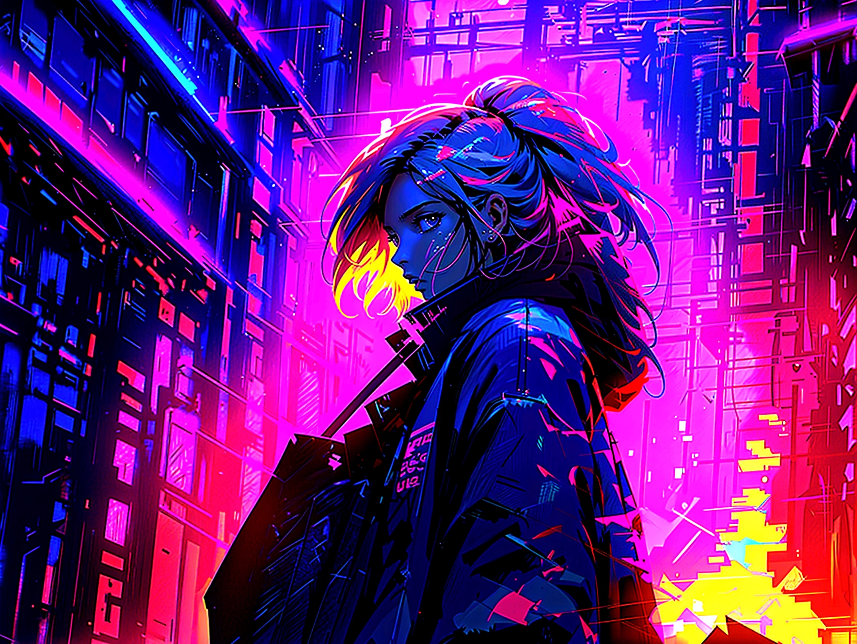 Model with futuristic clothing in high quality and well detailed, 8K, Bright light lighting, anime styling, film portrait photography, 1womanl, makoto shinkai, Japanese anime style, pastel starlight, Tokyo city lights, 1 girl, high resolution, sunset sky, Dramatic scene, (work of art:1.4), ultra detali, Pink clouds, anime characters in a scene with a sky background, your name movie style, Stills em anime de TV "your name", Starry sky, constellations