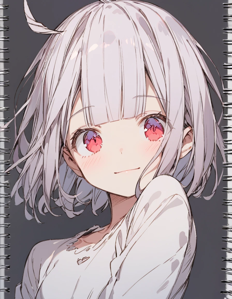 Unicorn girl(Sketches), (Open Close), (Small body), (White Hair:1.5) (Short Hair:1.4), (Red eyes)(Blunt bangs:1.3)(unicorn horn:1.6)Laugh innocently