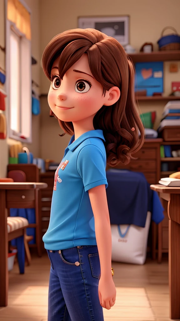 Clara is a  girl, has brown hair, mid-back and taken from the sides with pins. Wear blue jeans, red sneakers and a red t-shirt. She is intelligent and adventurous. He finds himself in his grandmother&#39;s garden.