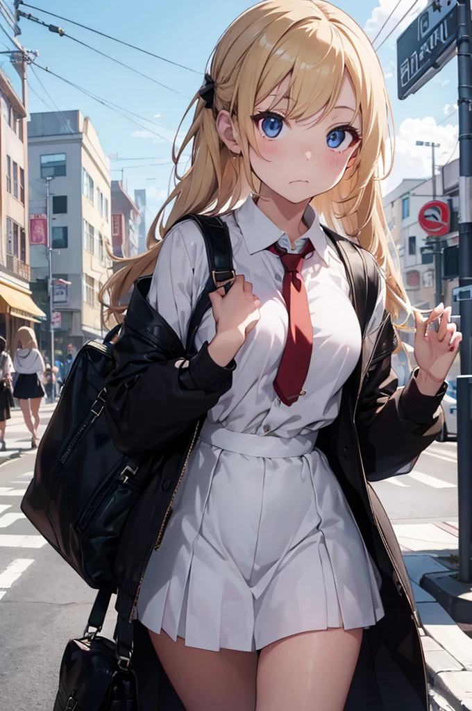 (masterpiece, best_quality), extremely detailed CG unity 8k wallpaper, super fine illustration, (anime_style), Woman posing for a photo, A shy smile, Small open mouth, Long Hair, Straight hair, Fine skin, Beautiful Hands, Beautiful fingers, Wearing a beret, tie, Small breasts, Short sleeve blouse, Pleated skirt, Thighs, Absolute area, Knee socks, Daytime, Hot summer day, School, Schoolyard, Sitting on a bench, Canned juiceを持っている, Natural light, Detailed face:1.2, Sharp focus, Hasselblad Photos, masterpiece, light makeup, Cinematic lighting, 4k, sharpness, Anime Style, whole body, Canned juice, 