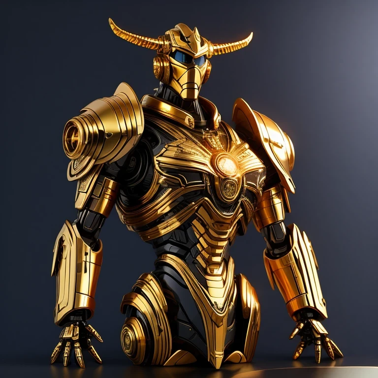  statue of a golden robot on a black surface, cute elaborate epic robot, greek god in mecha style, cyber steampunk 8 k 3 d, detailed cosmic angelic robot, the golden humanoid robot, gold sci - fi armour, detailed humanoid, 3 d 8 k octan render, sculpture of moloch, rendered in keyshot