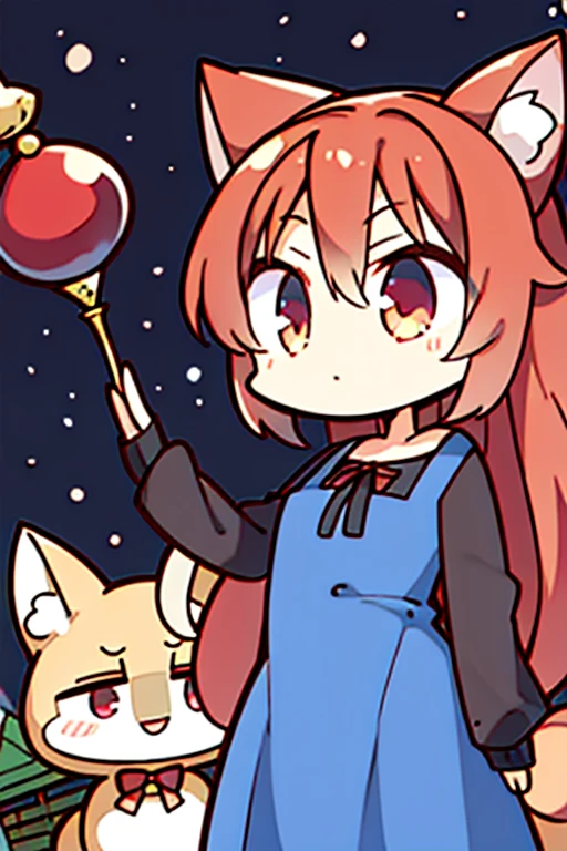 A red haired fox woman with a left red eye and right blue eye with an hourglass figure with red fox ears and a red fox tail in a cute summer dress is watching the stars in the park