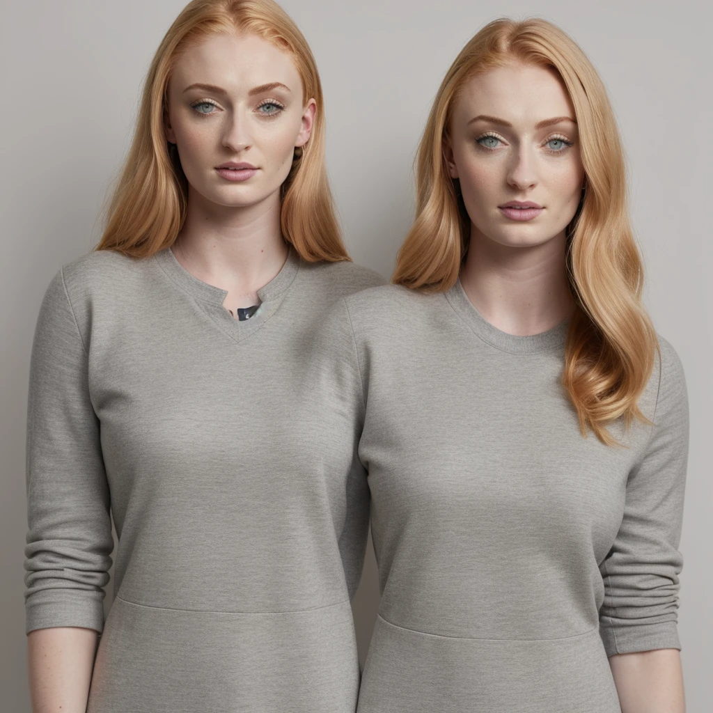 Sophie Turner in casual clothes, full upper body, high quality, photorealistic, hyperrealistic, 1 woman solo
