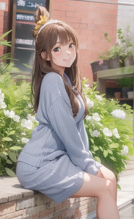 girl, Sweat, vapor, Center of chest, shy, Great hands, Looking at the audience, Cute Smile