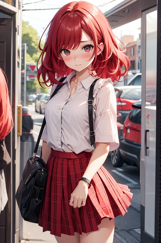 Girl Blushed Bra Skirt Red hair