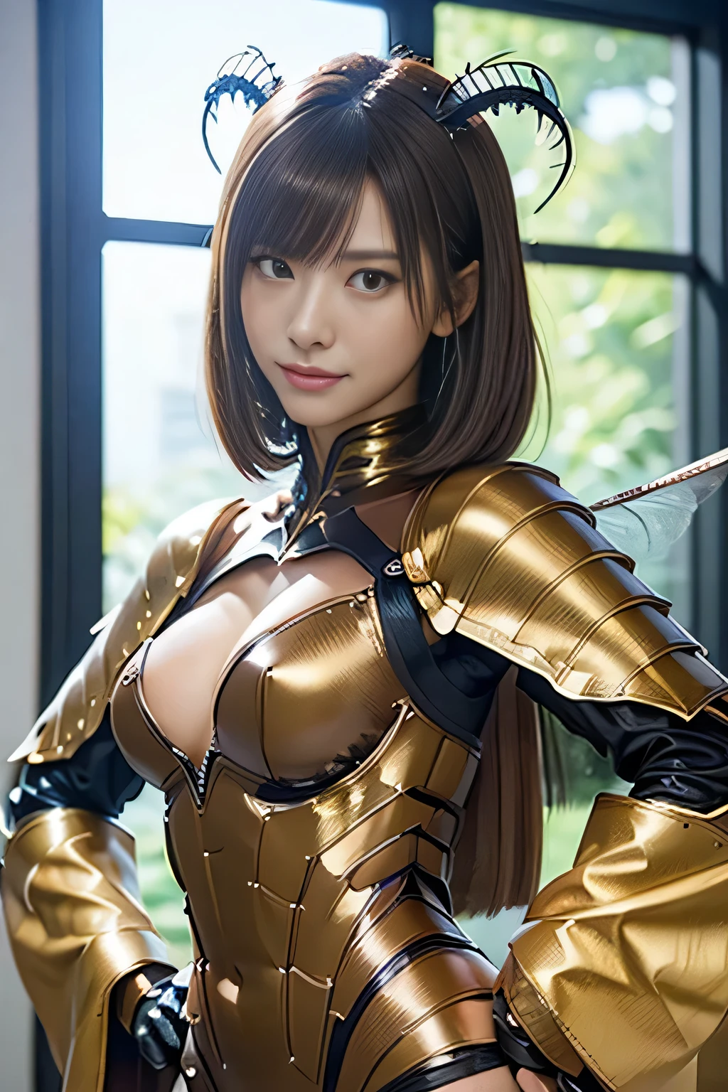 masterpiece、Highest quality、Highly detailed CG、Great details、High resolution、8K Wallpaper、All the intricacies、Super detailed、Super Shining、Oily luster、monster girl、Cockroach and woman fusion、Female cockroach forms、Cockroach woman、Fusion、Acting alone、gal、Perfect female ratio、Wicked Smile、cute、anime face、Antennae of cockroaches、特にOily luster、muscular、Cockroach and exoskeleton suit fusion、Mahogany colored dark skin、Short Hair、bionde、Purple streak hair、crustacean、arthropod、Enemy hideout style background、Background of the evil organization style