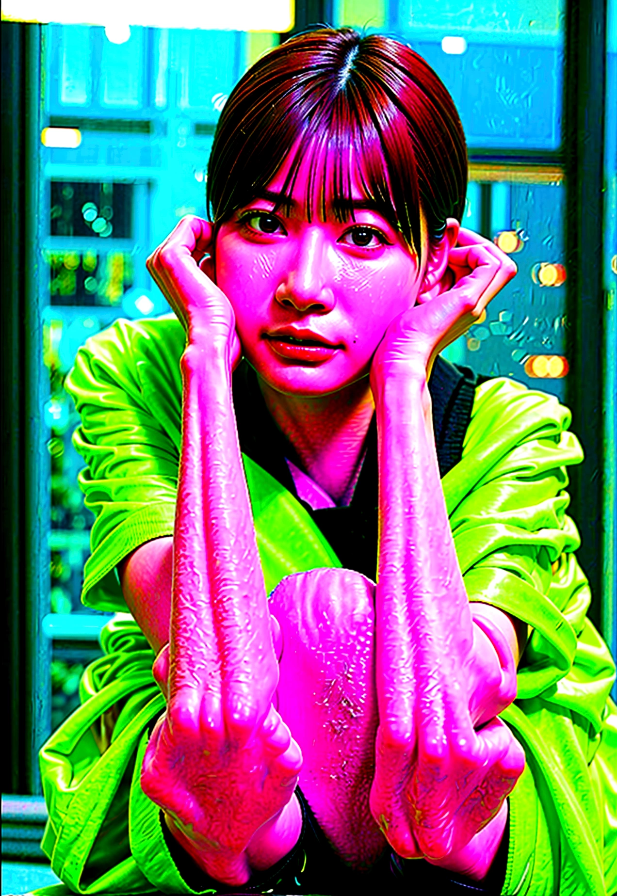 8k, RAW photo, Fujifilm, analog style photo of a beautiful young woman as avril with (huge breasts) in a light pink rose garden (highly detailed skin:1.2) Style-Petal BREAK
short hair, blonde hair with color streaks, blunt bangs, wearing a dress, film grain, 35mm, cute-style, cowboy shot she have a black skin in run
