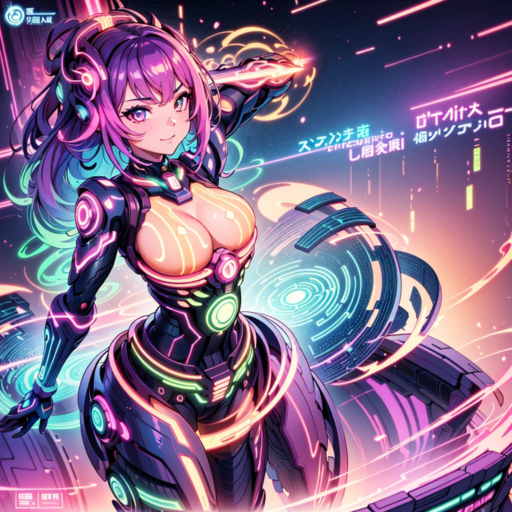 (masterpiece,ultora-detail,ultora-reality,high quality,High Quality - 3D,photograph,Highly Detailed CG Unity 8K Wallpaper,Cinematic Lighting,super front light),Shooting from afar,10歳のbeautiful girl,Beautiful round eyes and detailed face,beautiful girl,Brilliant white skin,最高級のbeautiful girl,beautiful girlがこっちを見ている,A beautiful face without wrinkles,Crazy Smile,とても小さい口のbeautiful girl,薄いピンク色の唇のbeautiful girl,とても小さい鼻のbeautiful girl,Narrow waist,Cleavage,super shiny hair,Extremely complex pattern,Colorful color pattern,Fractal Pattern,Gradient color pattern,Zentangle Pattern,All the patterns shine brightly.,neon,(((futuristic,Neonpunkai,Future City,Cyber City)))