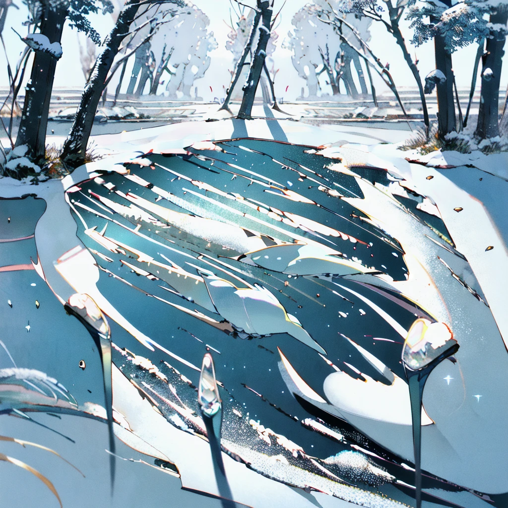 glaceon, snow,pokemon \(creature\),animal,  full body, tree,, (masterpiece, best quality,absurdres: 1.2),, perfect hands,, masterpiece,best quality,ultra-detailed,very detailed illustrations,extremely detailed,intricate details,highres,super complex details,extremely detailed 8k cg wallpaper