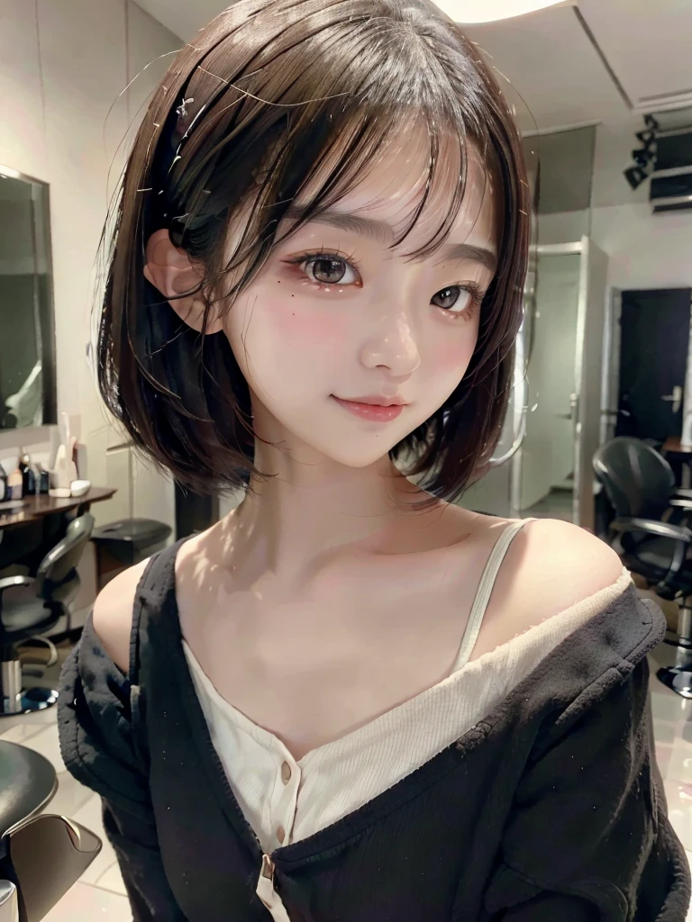 masterpiece, Black Hair,Highest quality, figure, Ultra-detailed, finely, High resolution, 8K Wallpaper, Beautiful and fine details, Medium Hair,Color Lip, cute,cute