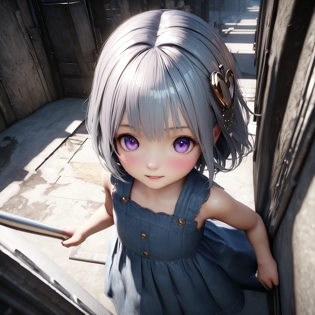 masterpiece, Highest quality, Very detailed, High resolution, An expensive solution, High resolution, 4K, 8K, ユニティ 8K 壁紙, Very detailed CG, masterpiece, Realistic, 2D, 3d, Beautiful details, depth, Fine texture, Super quality: 1.3, Fully focused, Crispy.skin, .he, Very cute anime girl about 3 years old, Expensive silver short hair, Girl about 3 years old, alone, pretty blue dress, blush, Mole, Part your lips, hair ornaments, heart, Purple eyes、Hold a condom in your mouth、A defiant smile、Lifting her skirt, a dark alley、Sit on the air conditioner&#39;s outdoor unit、Crotch close-up、Angle from below、underwear、Translucent slip、Spread your legs