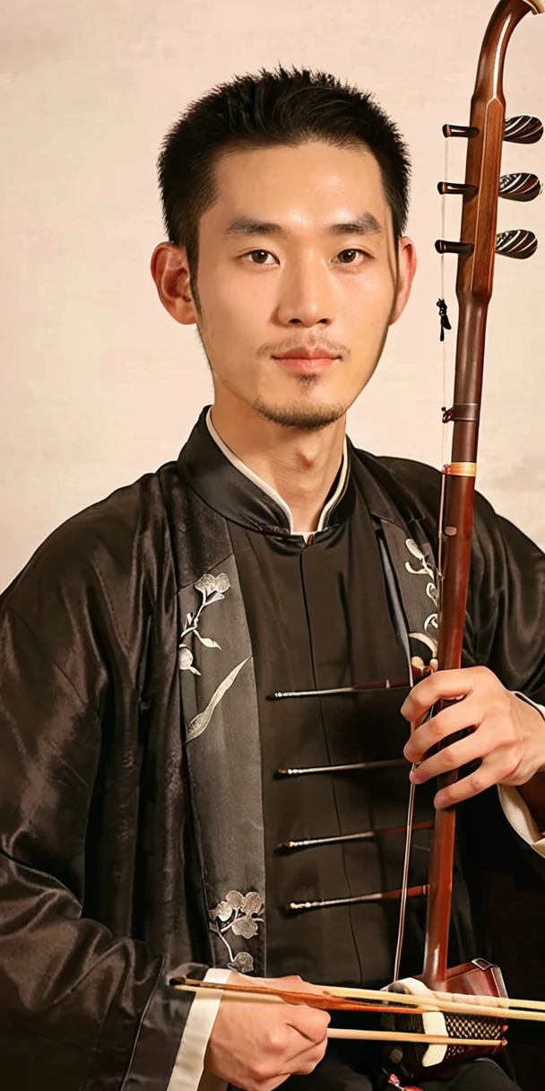 1man, young man, ling hair, western face, face detail, tall and thin, playing erhu,holding erhu, wearing hanfu, (((masterpiece,best quality))),((good structure,Good composition,good atomy)), ((clear, original,beautiful)),