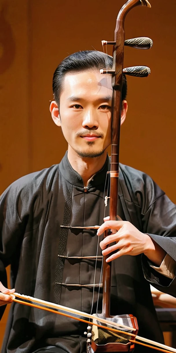 1man, young man, ling hair, western face, face detail, tall and thin, playing erhu,holding erhu, wearing hanfu, (((masterpiece,best quality))),((good structure,Good composition,good atomy)), ((clear, original,beautiful)),