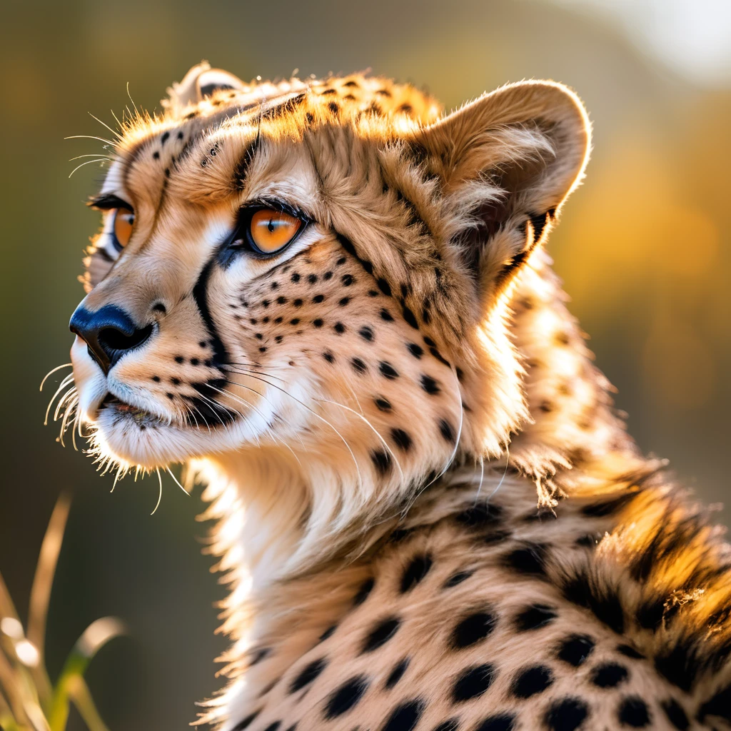 Cheetah、portrait of animal、detailed fur texture、Natural lighting、Bright colors、Dynamic pose、Strong gaze、Powerful predator、Photorealistic、8K、High resolution、Highest quality、masterpiece