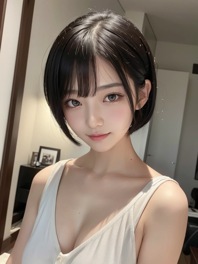 masterpiece, Black Hair,Highest quality, figure, Ultra-detailed, finely, High resolution, short hair,Color Lip, cute,cute