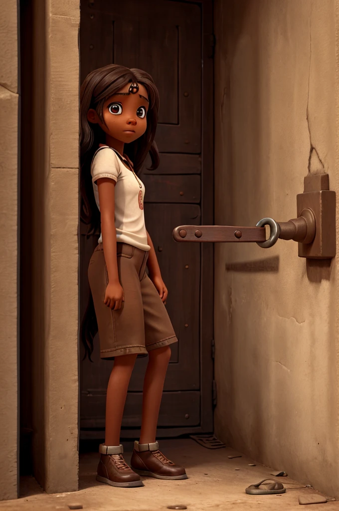 Brown female ager locked in a dungeon very afraid 