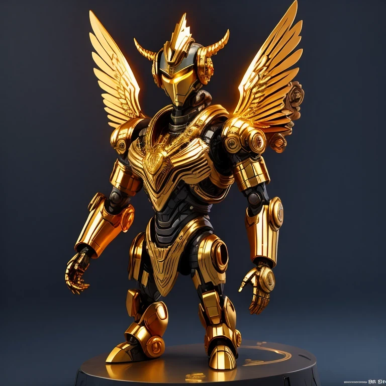  statue of a golden robot on a black surface, cute elaborate epic robot, greek god in mecha style, cyber steampunk 8 k 3 d, detailed cosmic angelic robot, the golden humanoid robot, gold sci - fi armour, detailed humanoid, 3 d 8 k octan render, sculpture of moloch, rendered in keyshot