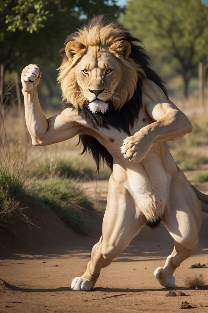 Lion in fighting stance